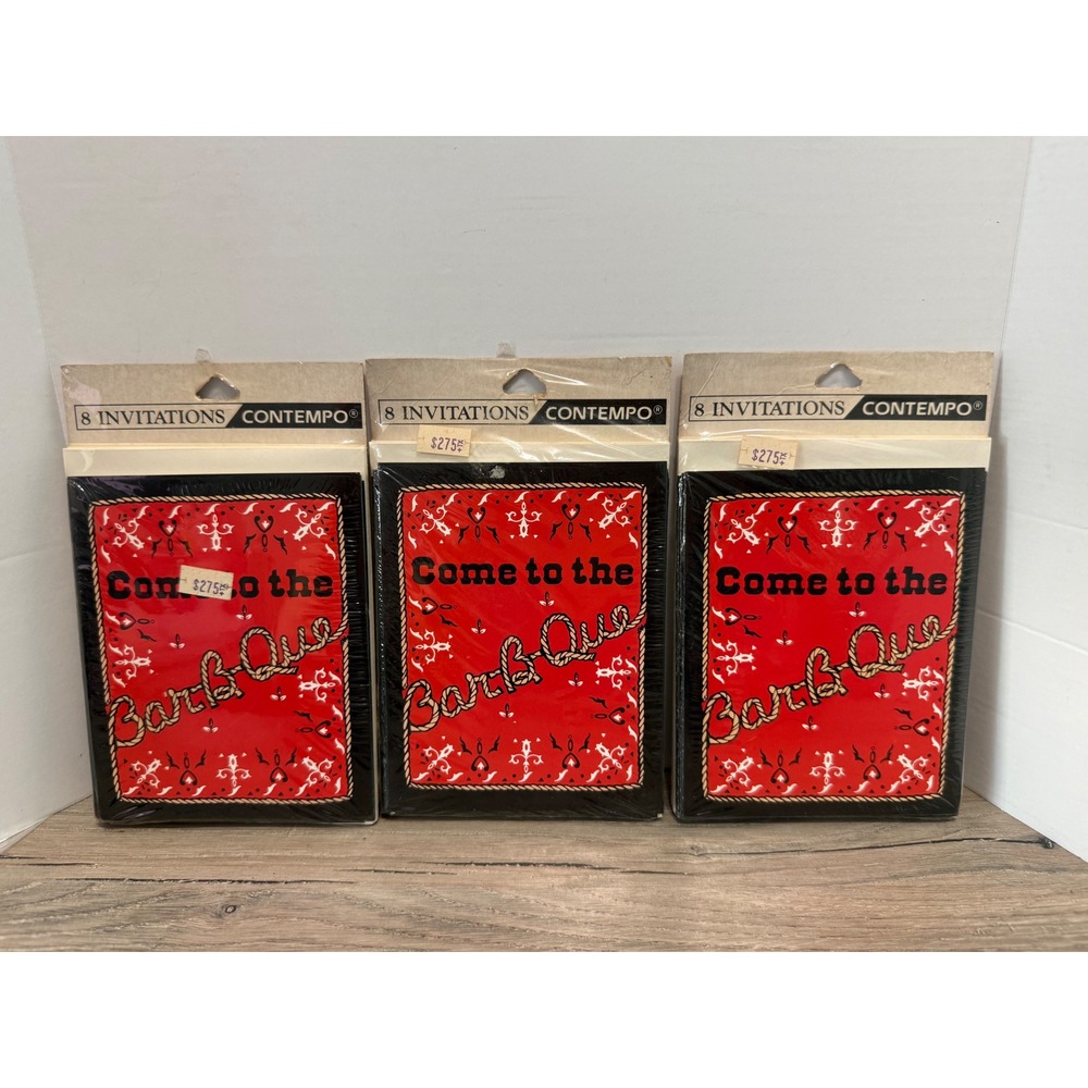Vintage Contempo BBQ‎ Invitations Red Bandana Western Rope Lot 3 Packs 24 Total